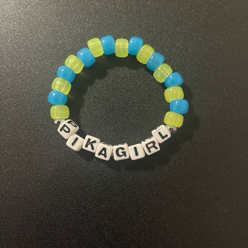 Pika Girl Kandi Bracelet Handmade Rave Accessory Blue Yellow